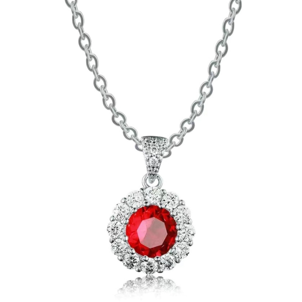 Exquisite Round Cut Ruby Pendant with Necklace